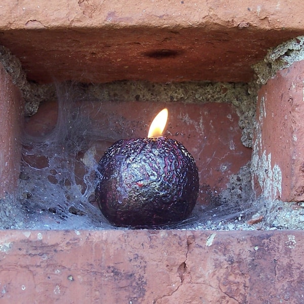 Rustic Ball Candle, Handmade Black Red Gold Candle, Wabi Sabi Home Decor