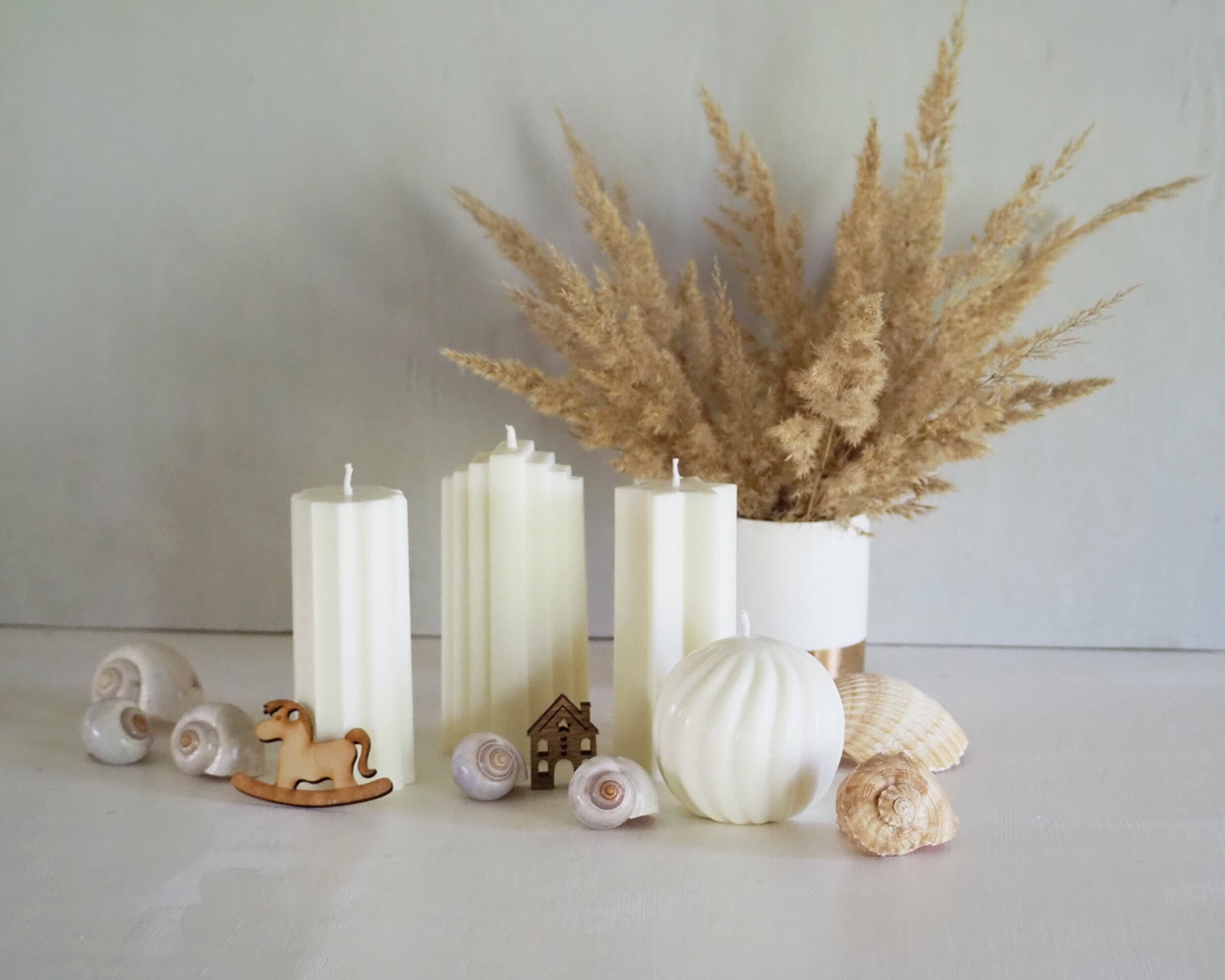 6 velas de pilar acanaladas de 2 x 4 pulgadas, velas aromáticas de salvia y  sal, velas decorativas minimalistas, columna de cera de soja moderna