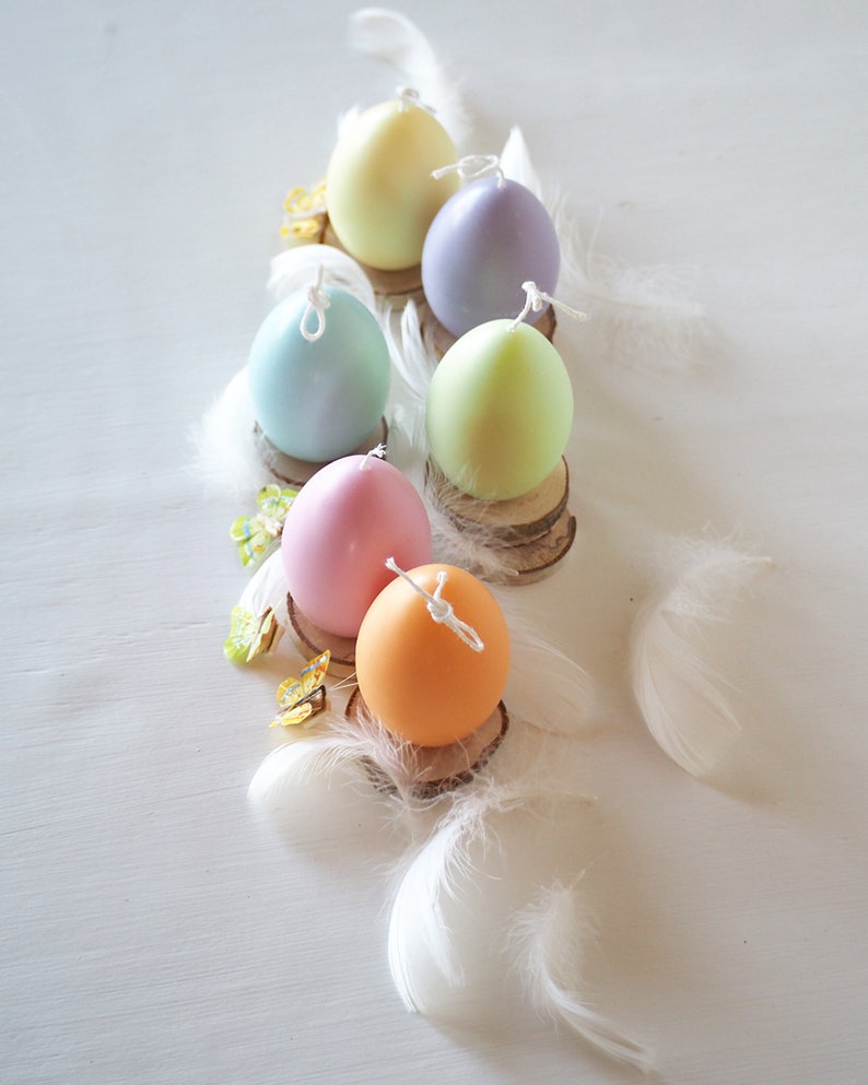 Easter Egg Candles Set of Six Pastel Colors, Easter Table Decorations, Cute Easter Gift image 3