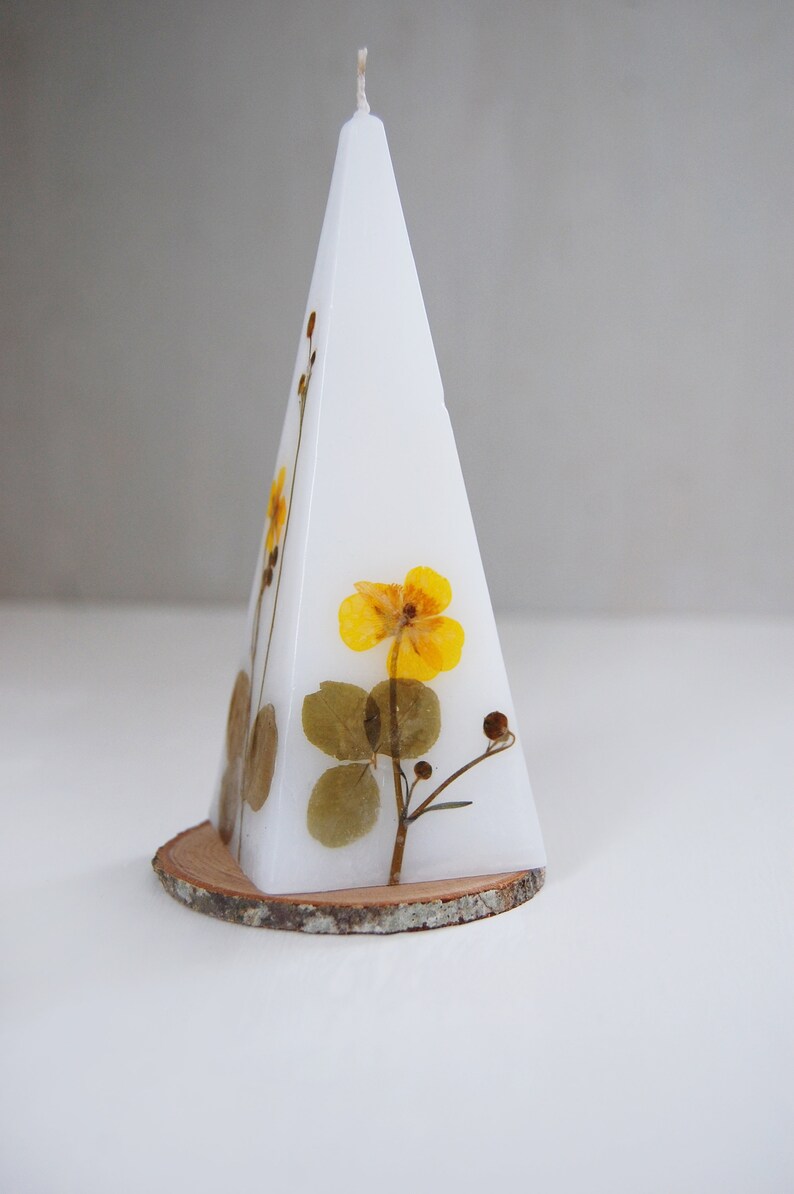 Pyramid Candle With Real Pressed Flowers. Yellow Dried Flowers Etsy