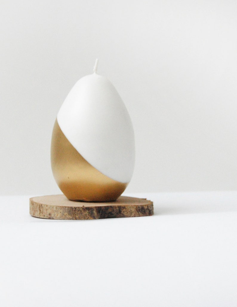 Big Easter Egg Candle Half Painted in Gold, Modern Easter Table Decoration, Cozy Easter Gift White