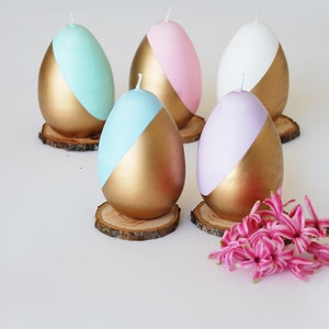 Big Easter Egg Candle Half Painted in Gold, Modern Easter Table Decoration, Cozy Easter Gift image 2
