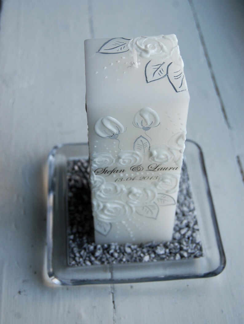 Wedding Unity Candle Set White Candles With Painted Roses Etsy