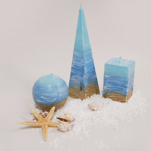 Nautical Candle Pyramid Sky Sea and Dunes Hand Painted With Special Wax Nautical Home Decor Beach Cottage Decor Marine Gift Idea image 5