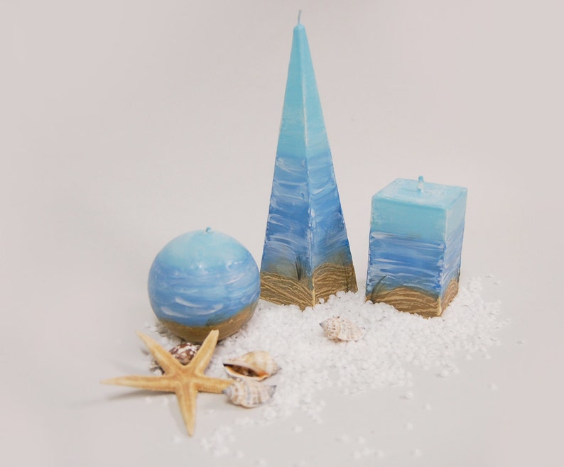 Nautical Candle Pyramid Sky Sea and Dunes Hand Painted With Special Wax Nautical Home Decor Beach Cottage Decor Marine Gift Idea image 5