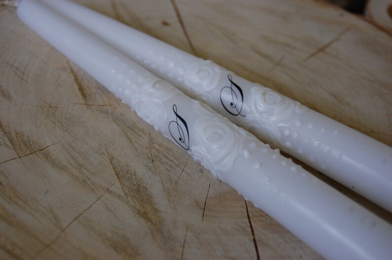 Wedding Unity Candle Set White Candles With Painted Roses Etsy