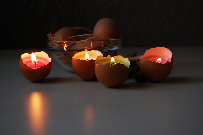 Easter Egg Candles Real Eggshells Candles Set Of 10 Vegetable Wax Candles Easter Table Decor Eco friendly Home Decor Easter Gift image 4