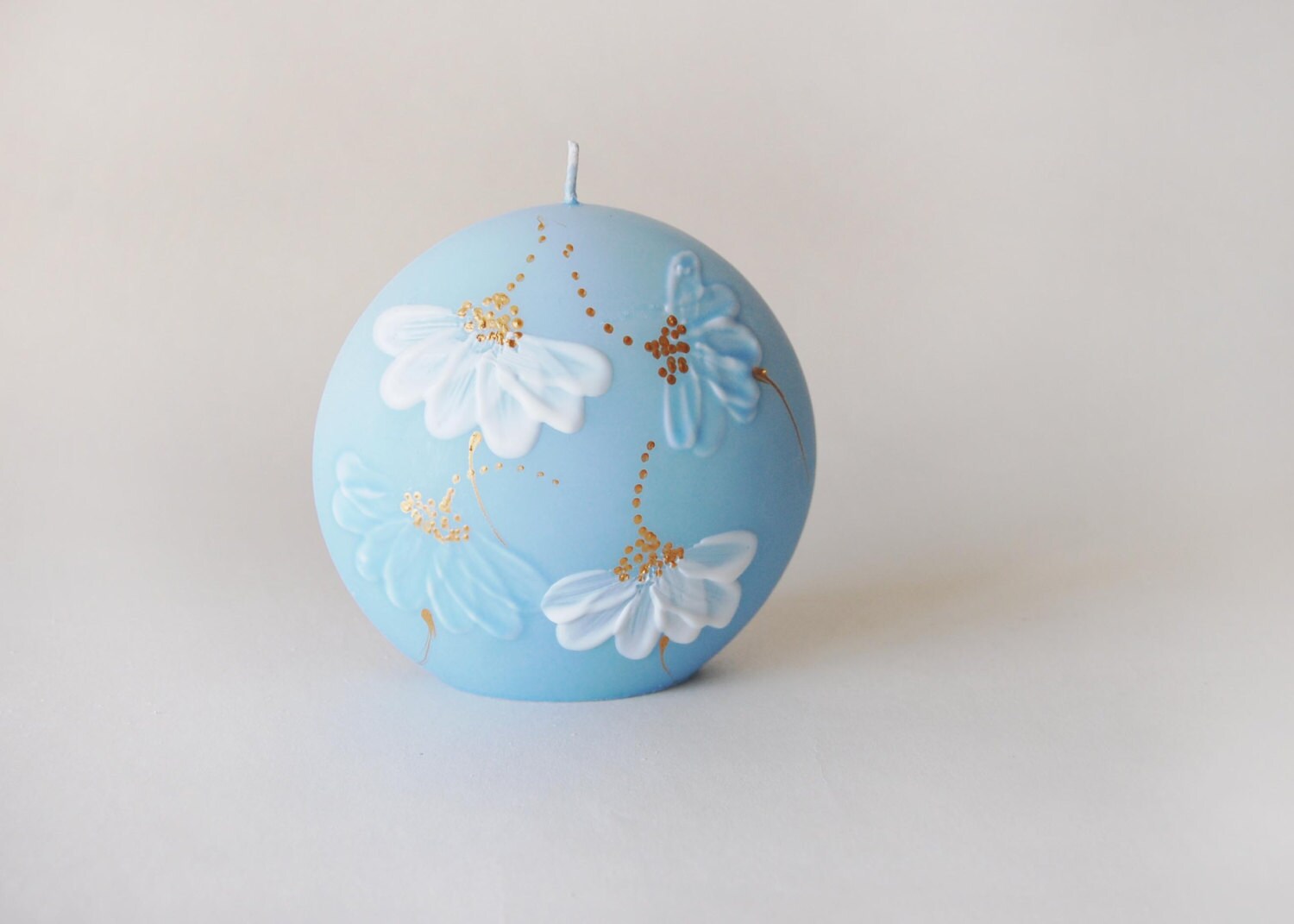 Discus Peint à La Main Bougie Pastel, Daisy On Pastel Blue, Nursery Baby Blue Decor, Hygge Home Deco
