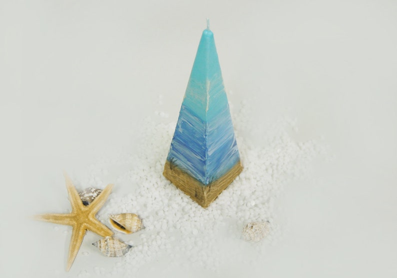 Nautical Candle Pyramid Sky Sea and Dunes Hand Painted With Special Wax Nautical Home Decor Beach Cottage Decor Marine Gift Idea image 2