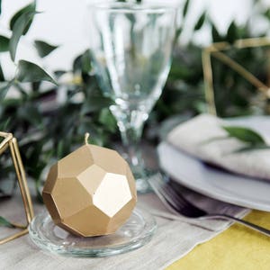 Gold Geometric Handmade Candles, Set of 3 Faceted Candles, Golden Modern Wedding Favors, Gold Wedding Centerpiece, Metallic Home Decor image 6