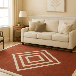 Hand-Tufted Red Geometric Wool Rug, Modern Diamond Pattern Carpet