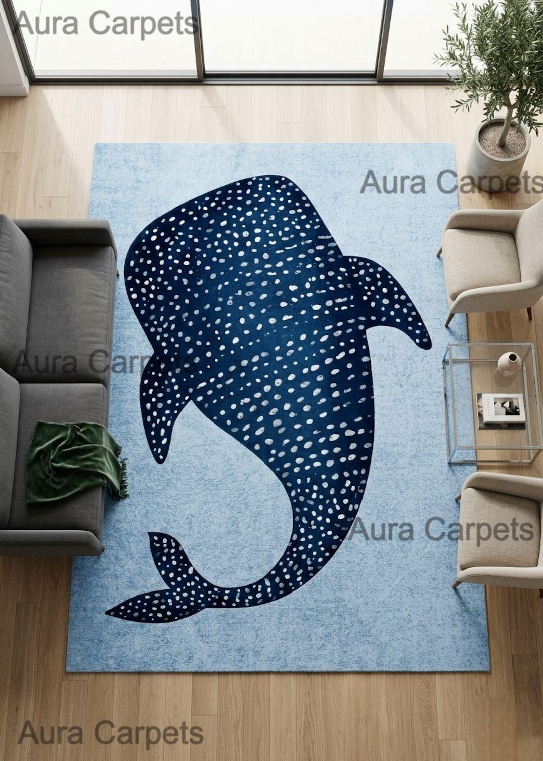 Hand Tufted Whale Shark Rug, Ocean Theme Bedroom Decor, Marine Life ...