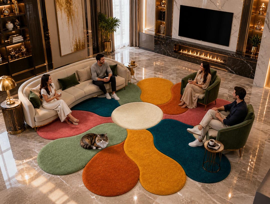 Abstract Flower Hand Tufted Wool Rug – Multi Color Soft Area Carpet - Etsy