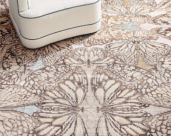 Hand Knotted Wool Butterfly Rug, Traditional Oushak Style Area Rug