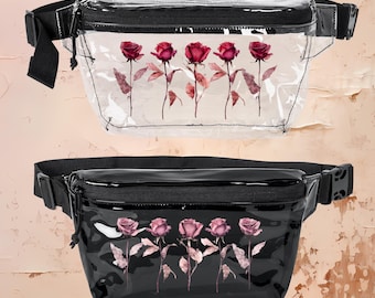 Long-Stemmed Roses Fanny Pack | Romantic Floral Crossbody Belt Bag | Cottagecore Flower Waist Bag | Stadium Approved Clear Purse