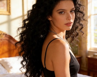 Black Water Wave Curly Synthetic Wig, Long Small Curl Full Head Wig
