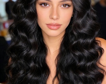 Deep wave wig: Natural black long wavy lace wig, used to cover the forehead (no glue required).