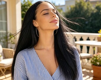 Black Yaki Straight Headband Wig – Natural Texture, Slip-On Style, Comfortable Wear