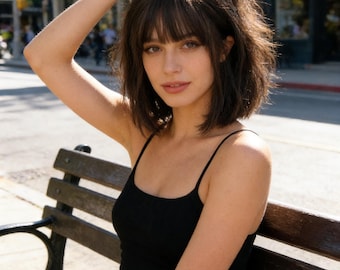 Brown Short Bob Wig, Natural Straight Synthetic Hair, Daily Wear Style