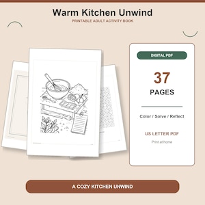Warm Kitchen Unwind Printable Activity Book PDF | Cozy Coloring, Puzzles & Reflection