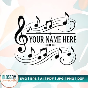 Treble Clef Music Monogram SVG, Custom Name Frame (Digital Download)