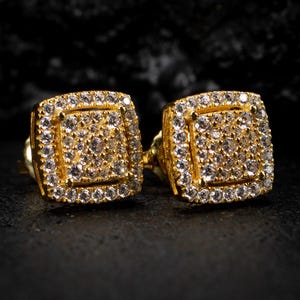 Pendientes cuadrados con diamantes cultivados en laboratorio, pendientes de oro con incrustaciones de diamantes, pendientes de micro pavé estilo hip hop, regalo de joyería unisex