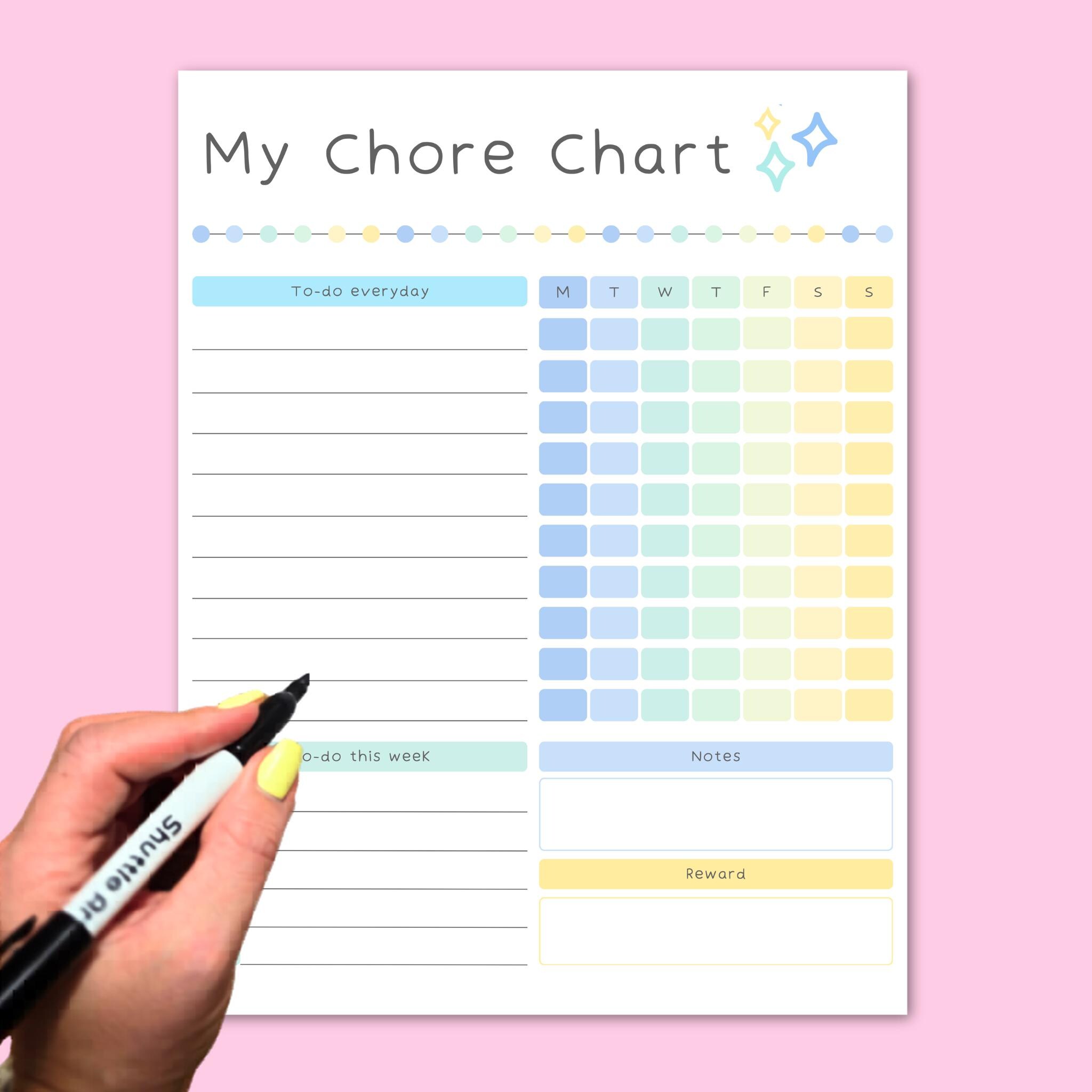 Printable Chore Chart for Kids, Pastel Weekly Responsibility Chart ...