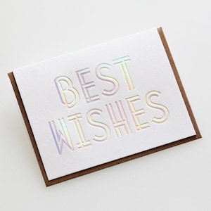 Mejores deseos, lámina de plata arco iris, tarjeta de felicitación letterpress