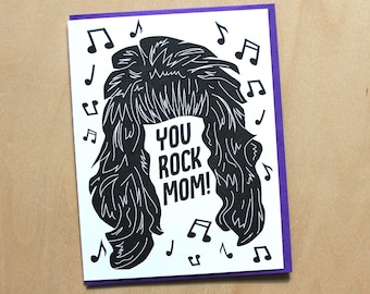 You rock Mom! Hairband Mother's appreciation letterpress card, Mother's Day.