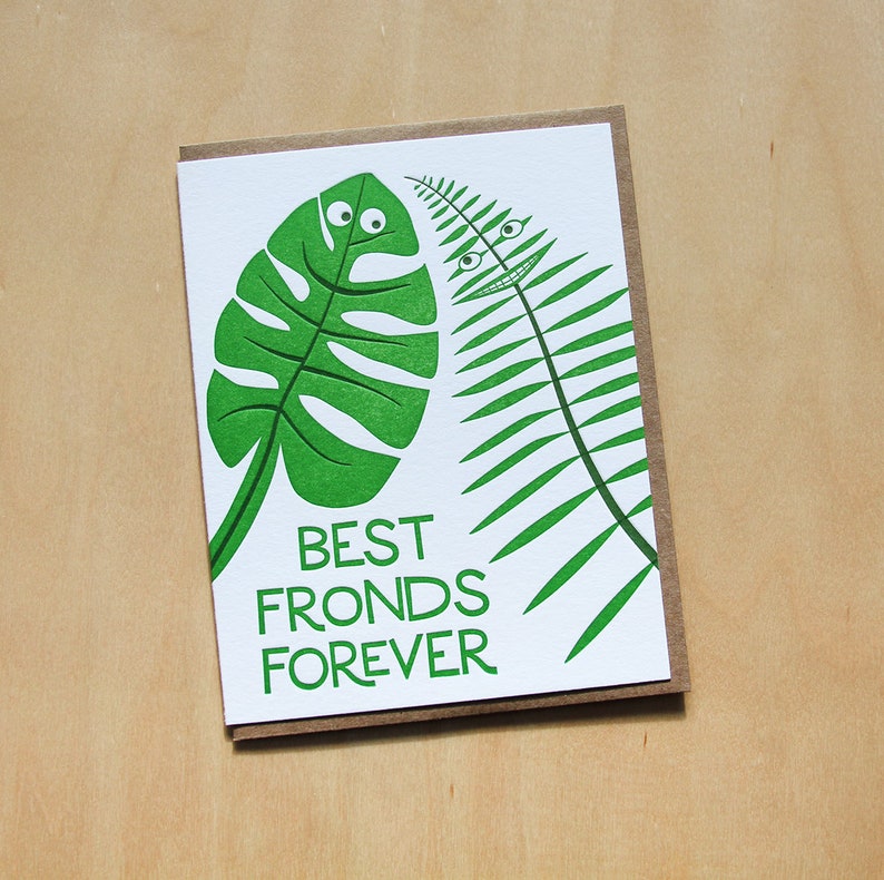 Best Fronds Forever, letterpress best friends greeting card zdjęcie 1