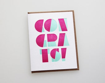 Modern congrats, letterpress greeting card