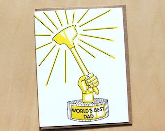 World's Best Dad, letterpress Father's Day Card, plunger