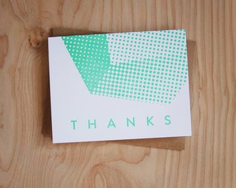 Thanks, letterpress thank you card, geometric halftone design