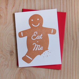Eat Me, holiday gingerbread letterpress greeting card, single card