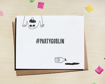 Letterpress birthday card, Hashtag Party Goblin