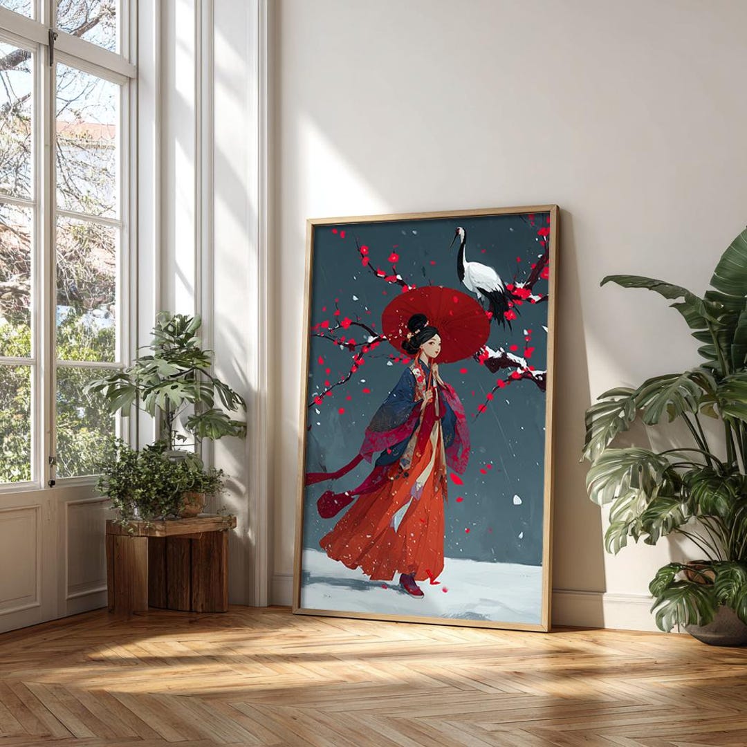 Japanese Geisha Vertical Wall Art : Traditional Kimono Canvas Art - Etsy