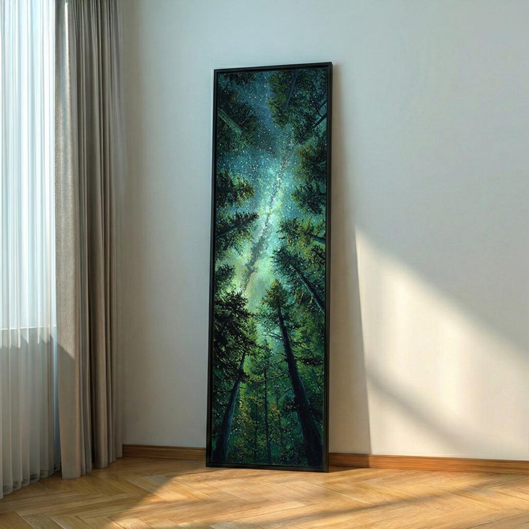 Forest Night Sky Vertical Canvas Wall Art : Tall Slim Nature Landscape ...