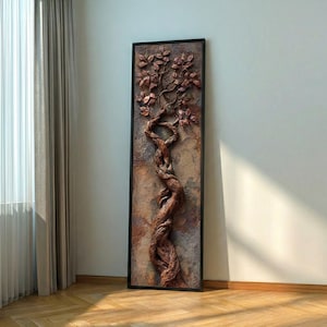 Décoration murale longue et étroite de racines d'arbre : oeuvre d'art vintage d'arbre