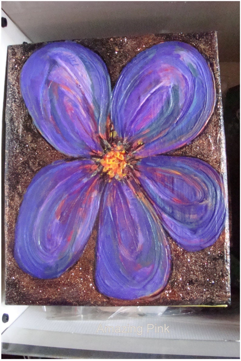 Purple flower /Original painting on canvas/ Home decor /Gift | Etsy
