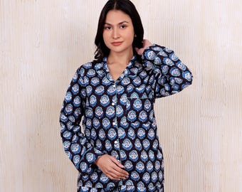 100% Baumwolle Handblockdruck-Pyjama-Set - Brautpartygeschenk