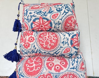 Set de 3 piezas: neceser con estampado floral, estuche de maquillaje de algodón acolchado con borla, organizador de viaje, regalo para damas de honor, bolsa de aseo impermeable.