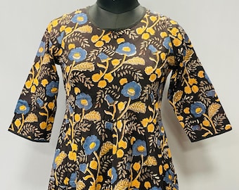 Vestido midi Kyra de algodón para mujer, minivestido, vestido largo con estampado floral.