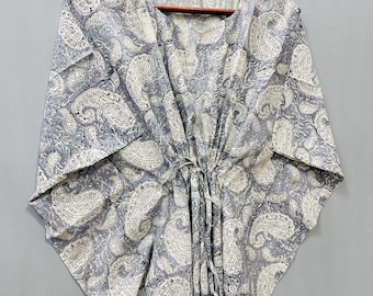 Caftan 100 % coton imprimé main : robe longue indienne à fleurs, tenues de plage, coupe ample