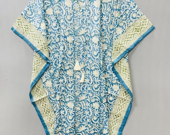 Breathable Cotton Hand Block Print Kaftan: Indian Floral Maxi Dress, Beachwear, Loose Fit, Maternity Gown, Gift