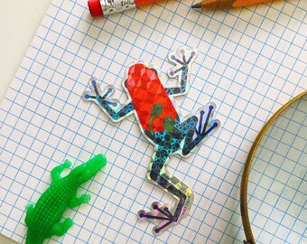Poison Dart Frog Prismatic Sticker (Indoor/Outdoor) - Glossy coated vinyl, Retro art decal, Animal Stickers, Laptop Sticker