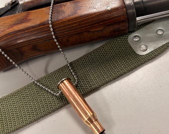 Collar con colgante de cobre hecho con casquillo de bala 7.62 – Estilo militar – Joyería postapocalíptica – Cadena tipo placa militar de 60 cm – Regalo único