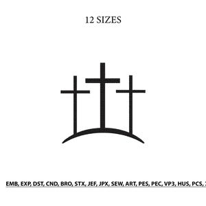 May include: A black graphic of three crosses on a curved line, set against a white background. The text "12 SIZES" is above the crosses. Below the crosses are file format abbreviations.