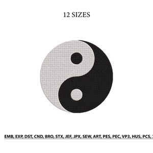 May include: A Yin and Yang symbol, a circular design split into black and white halves, each with a smaller circle of the opposite color. The text "12 SIZES" is above the symbol. Below the symbol are file format abbreviations.