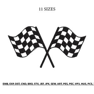 May include: Two crossed checkered flags in black and white, a classic racing symbol. The image includes the text "11 SIZES" at the top and a list of file formats at the bottom.