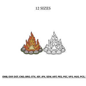 Campfire Flames Embroidery Design- Rustic Bonfire Embroidery- Camping Fire Stitch Design- Campfire Machine Embroidery Design- 12 Sizes